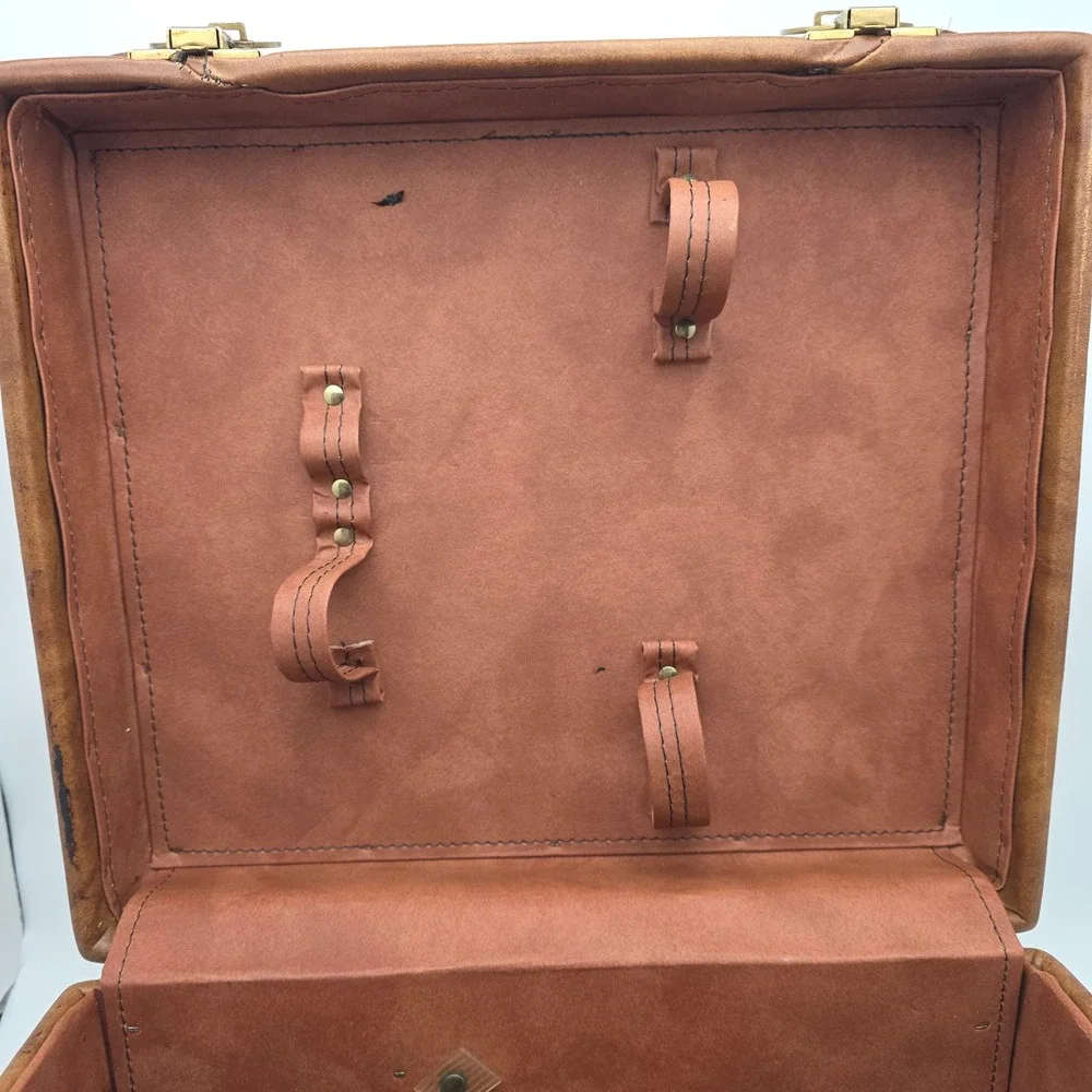 Vintage Travel Bar Case Brown Leather Mid Century Retro Speakeasy‎ Barware 1970s